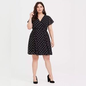Torrid Black & White Polka Dot Wrap Dress - NEW - Size 12